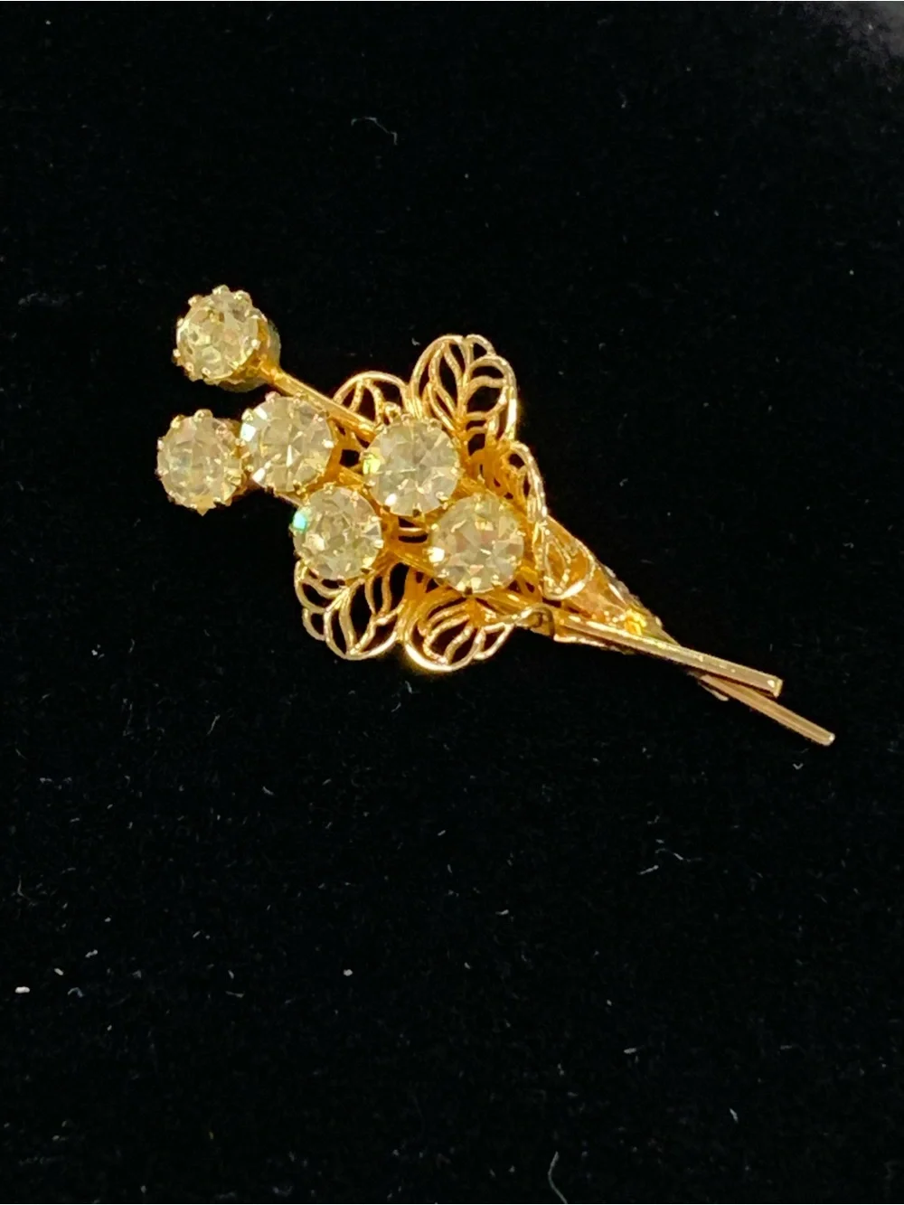 Vintage Gold Tone Filigree Flower Spray Brooch